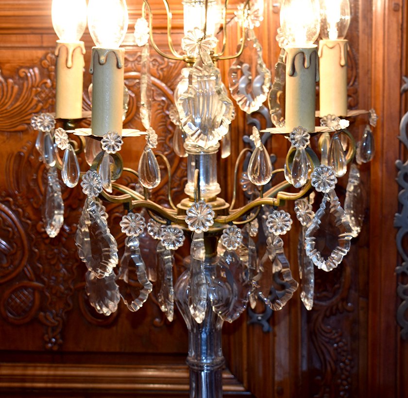  Très Grande Girandole de Style Louis XV / Rocaille ,( Hauteur 74 cm) Eclairant à Cinq Feux, Pampilles Cristal.-photo-3
