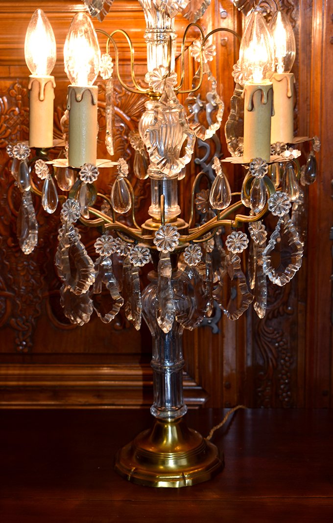  Très Grande Girandole de Style Louis XV / Rocaille ,( Hauteur 74 cm) Eclairant à Cinq Feux, Pampilles Cristal.-photo-7