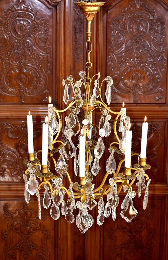 Large Cage Chandelier With Tassels, Lighting Eight Lights, For Candle Lighting, Bronze And Crystal-photo-2