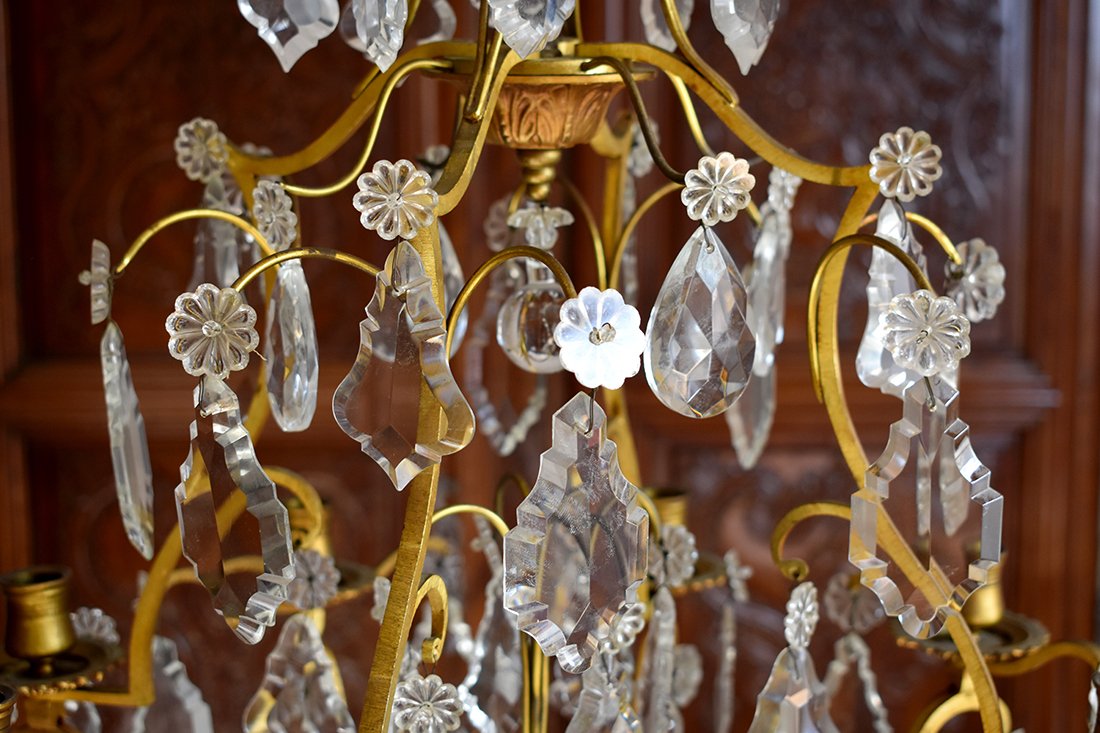 Large Cage Chandelier With Tassels, Lighting Eight Lights, For Candle Lighting, Bronze And Crystal-photo-3