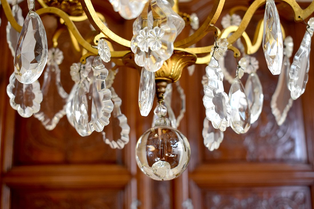 Large Cage Chandelier With Tassels, Lighting Eight Lights, For Candle Lighting, Bronze And Crystal-photo-6