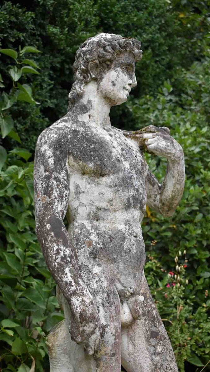 Grande Statue De Jardin En Pierre Reconstitu&eacute;e, Homme Nu, Apollon, XX &egrave;me-photo-4