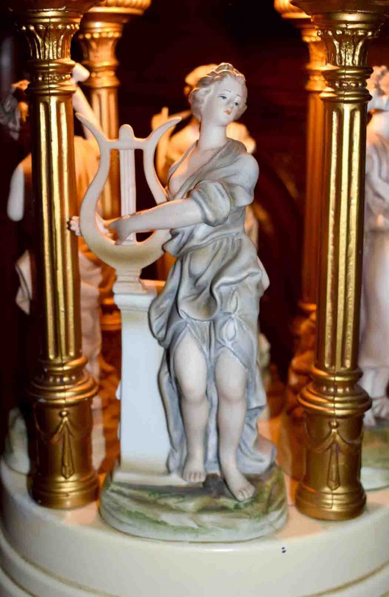 Kiosk Lamp, Characters Allegories Of The Arts, Polychrome Biscuit, Antique Taste-photo-3