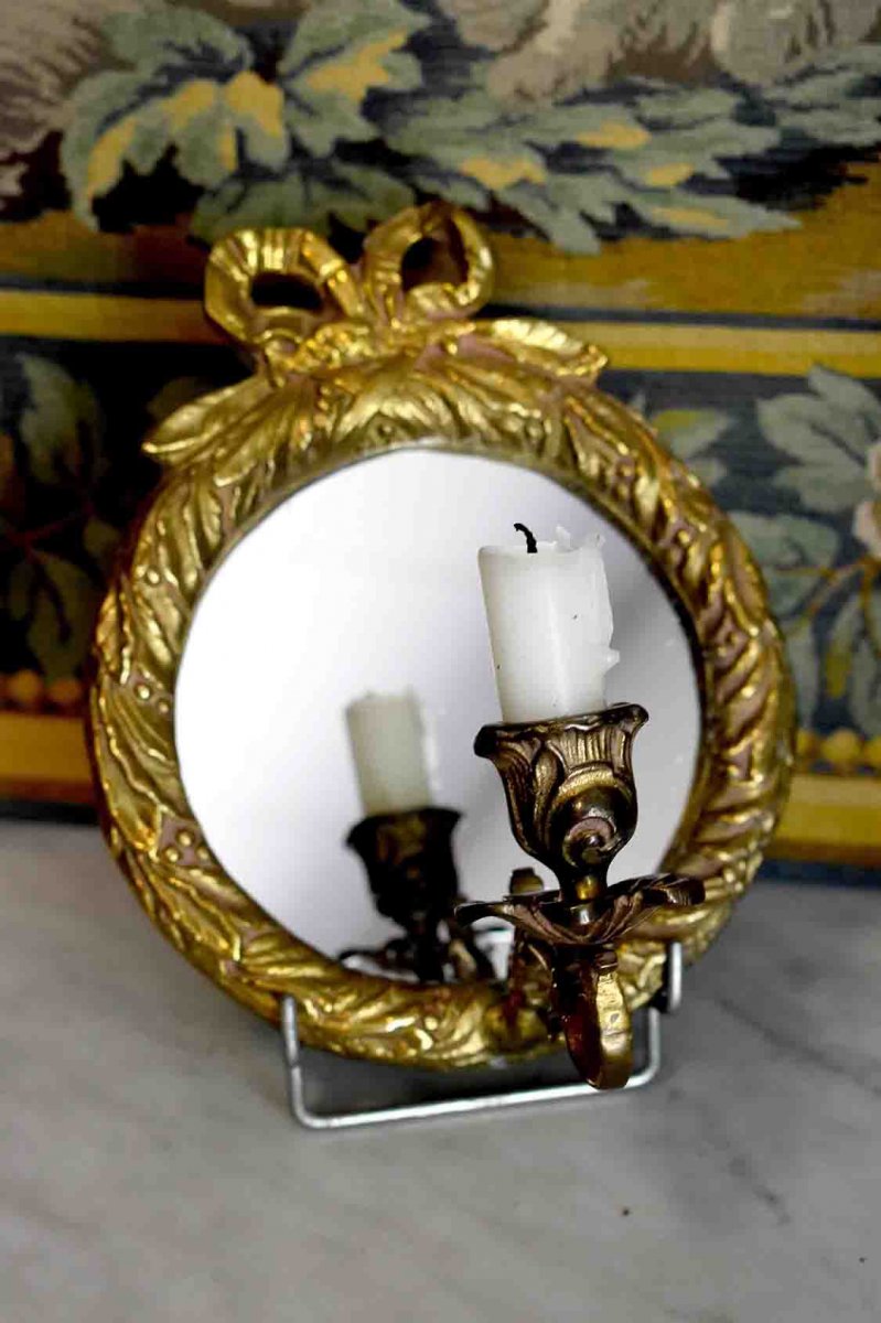 Pair Of Gilt Bronze Mirror Sconces, Louis XVI Style, Candle Lighting, XXth Period-photo-3