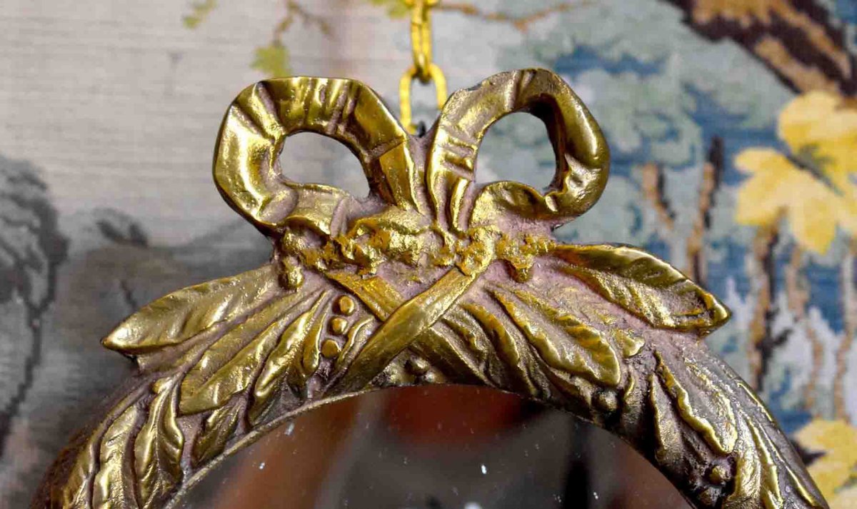 Paire d'Appliques Miroirs En Bronze Doré, Style Louis XVI, Eclairage Bougie, Epoque XX ème-photo-4