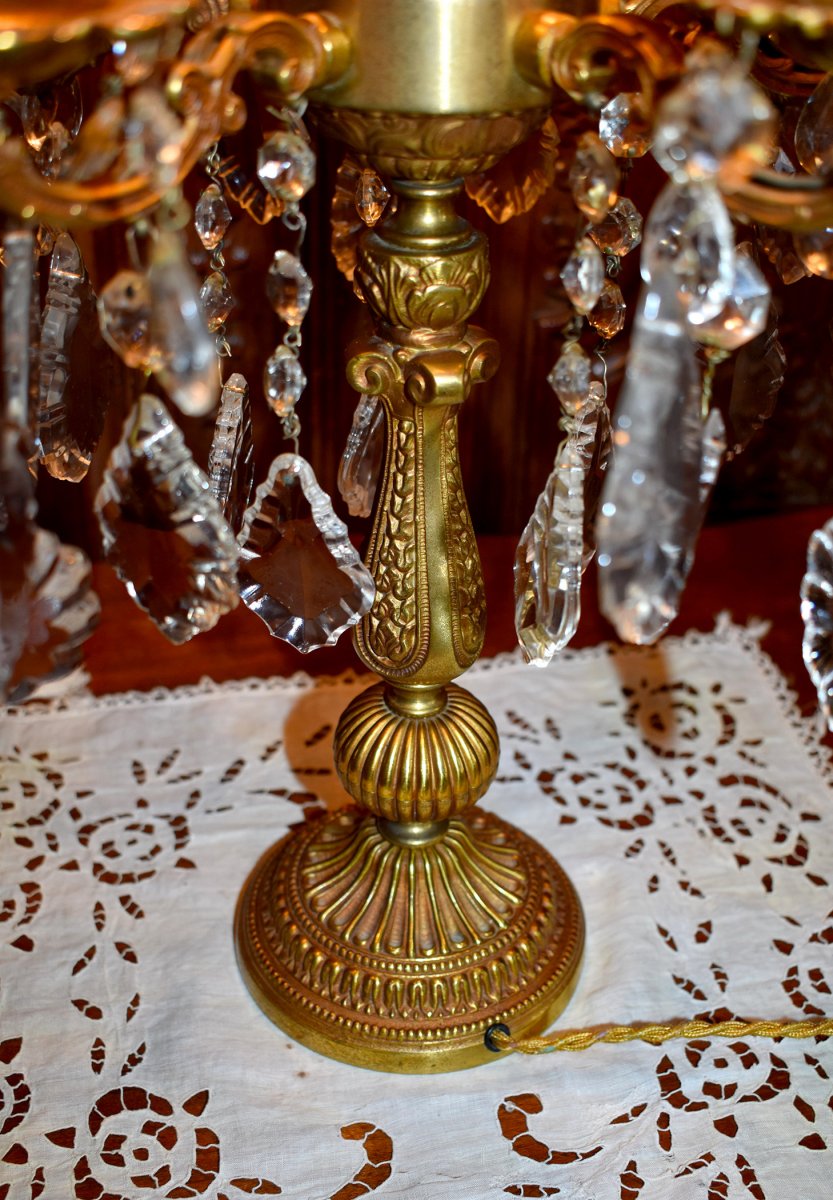  Grande Girandole De Style Louis XV, Rocaille, Bronze Doré Et Pampilles Cristal, XX ème-photo-1