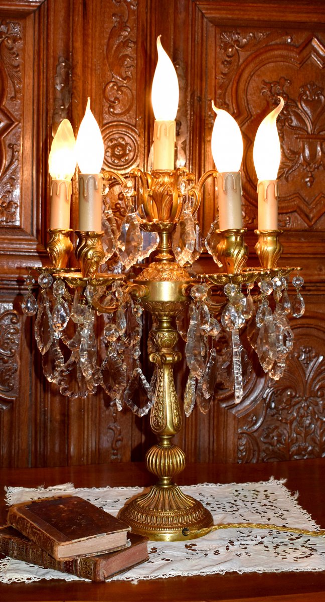  Grande Girandole De Style Louis XV, Rocaille, Bronze Doré Et Pampilles Cristal, XX ème-photo-7