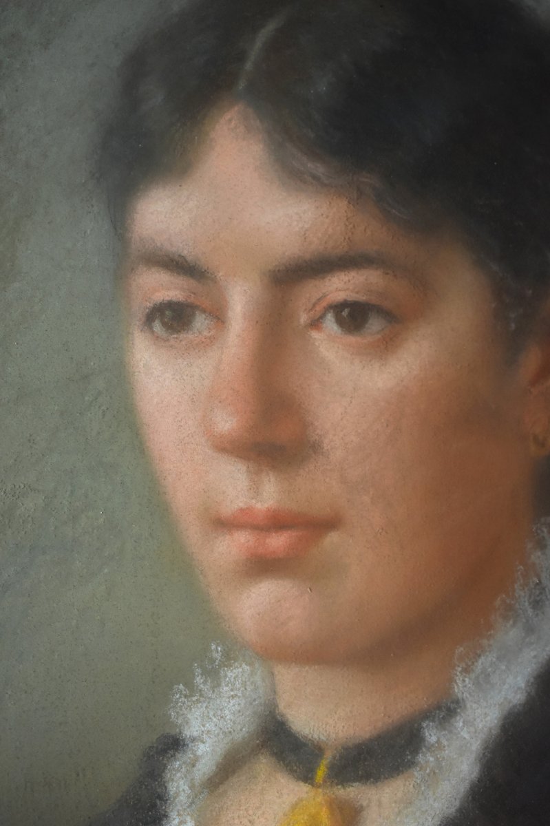 Pastel, Portrait Of A Woman, XIXth Century, Female Portrait.-photo-1