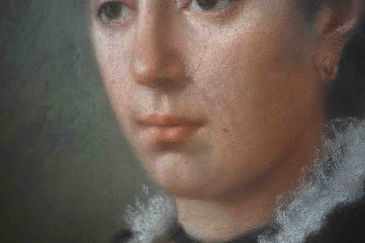 Pastel, Portrait Of A Woman, XIXth Century, Female Portrait.-photo-2