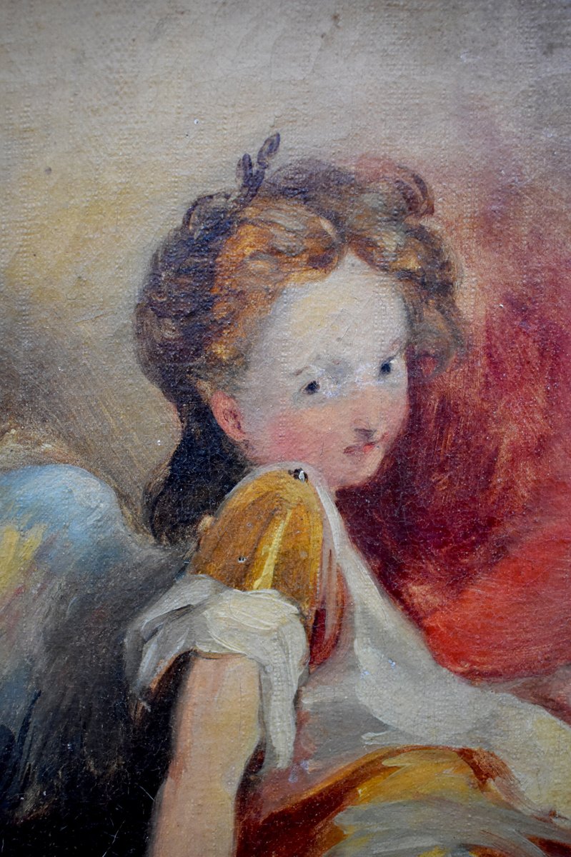 Portrait Of An Angel, Cherub, Oil On Canvas, XIXth Century-photo-4