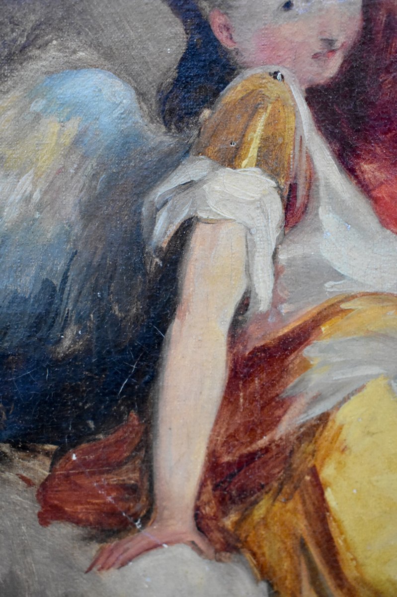 Portrait Of An Angel, Cherub, Oil On Canvas, XIXth Century-photo-5