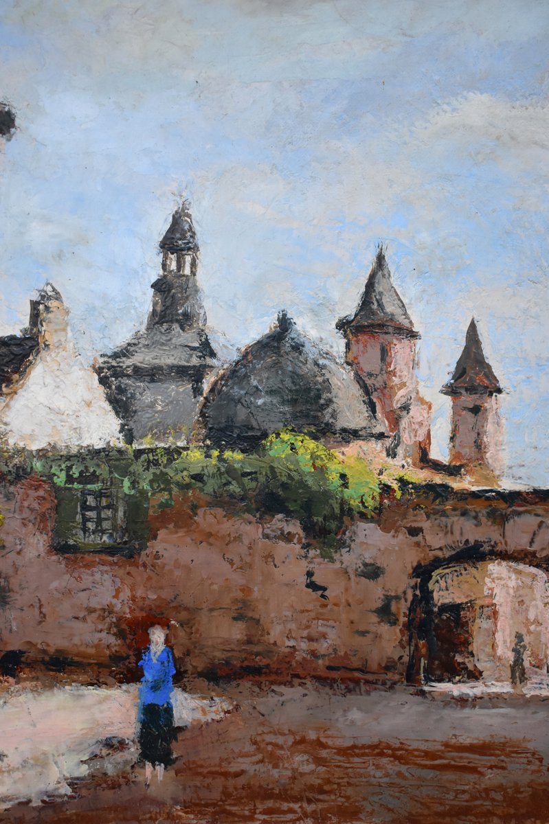 Louis Peyrat ( 1911-1999) "Vue de Collonges-la-Rouge, 1962", Corrèze,  Huile sur Toile , XX ème-photo-1