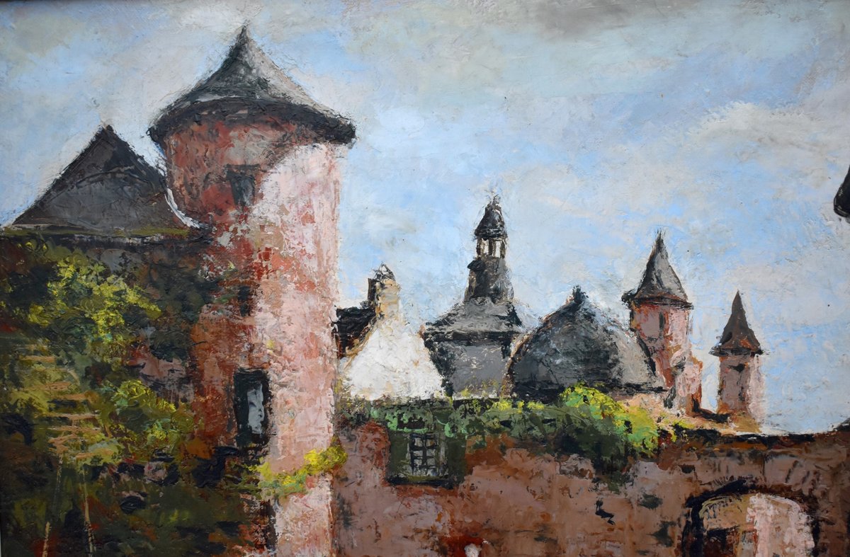 Louis Peyrat ( 1911-1999) "Vue de Collonges-la-Rouge, 1962", Corrèze,  Huile sur Toile , XX ème-photo-2