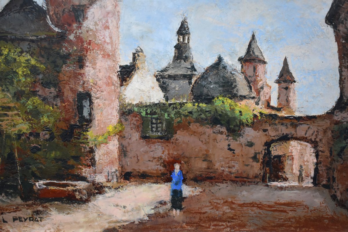 Louis Peyrat ( 1911-1999) "Vue de Collonges-la-Rouge, 1962", Corrèze,  Huile sur Toile , XX ème-photo-3