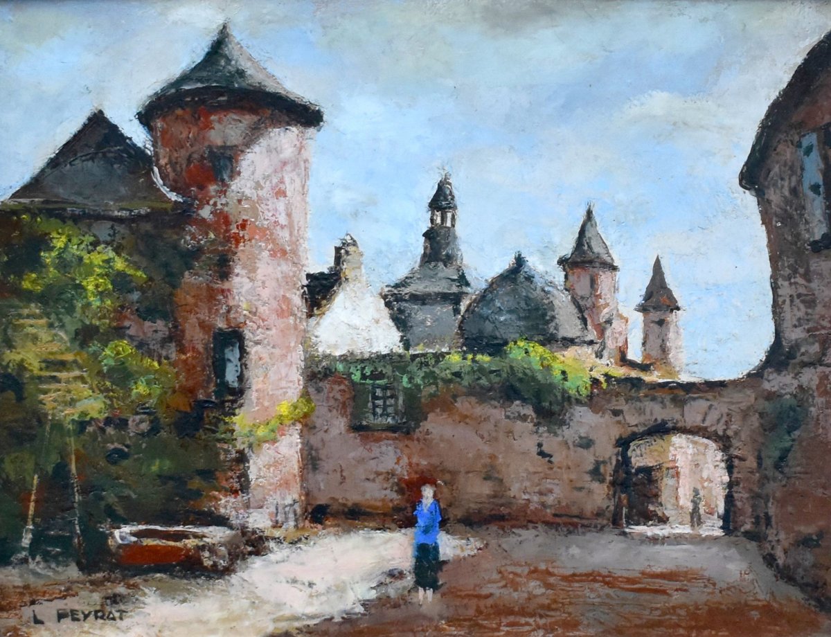 Louis Peyrat (1911-1999) "view Of Collonges-la-rouge, 1962", Corrèze, Oil On Canvas, XXth
