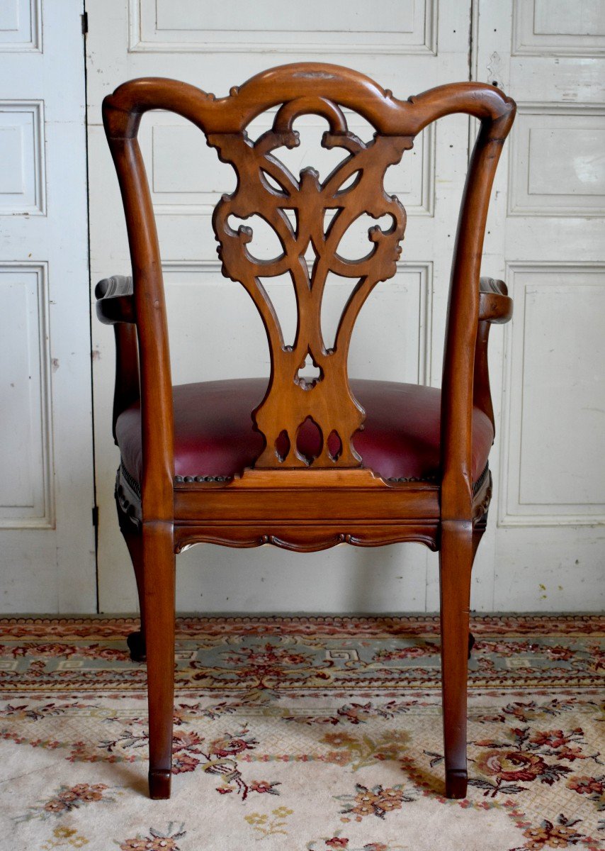 English Office Chair, Chippendale Style, Mahogany And Leather, Late Nineteenth-photo-3