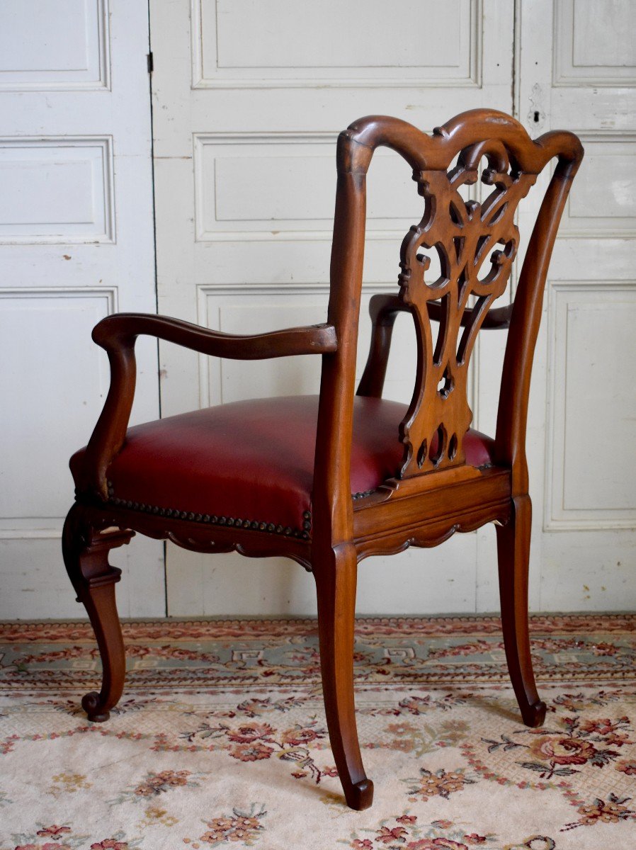English Office Chair, Chippendale Style, Mahogany And Leather, Late Nineteenth-photo-4