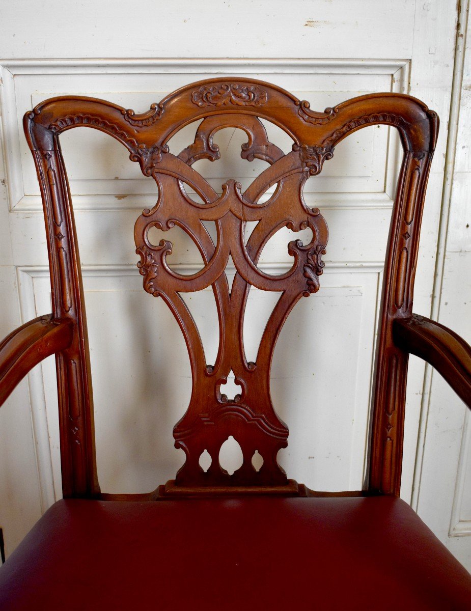 English Office Chair, Chippendale Style, Mahogany And Leather, Late Nineteenth-photo-5
