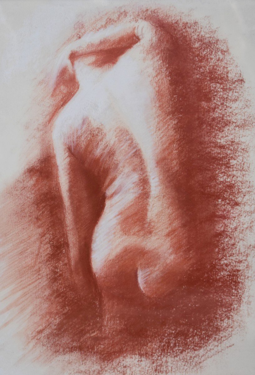 Paire De Sanguines ,  Nu Féminin, Etude Académique, Sanguine, Epoque XX ème-photo-1