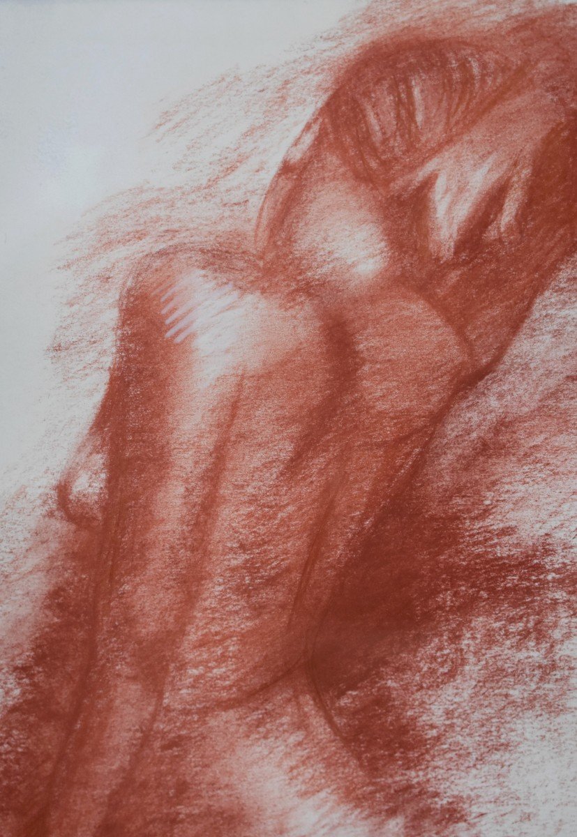 Paire De Sanguines ,  Nu Féminin, Etude Académique, Sanguine, Epoque XX ème-photo-4