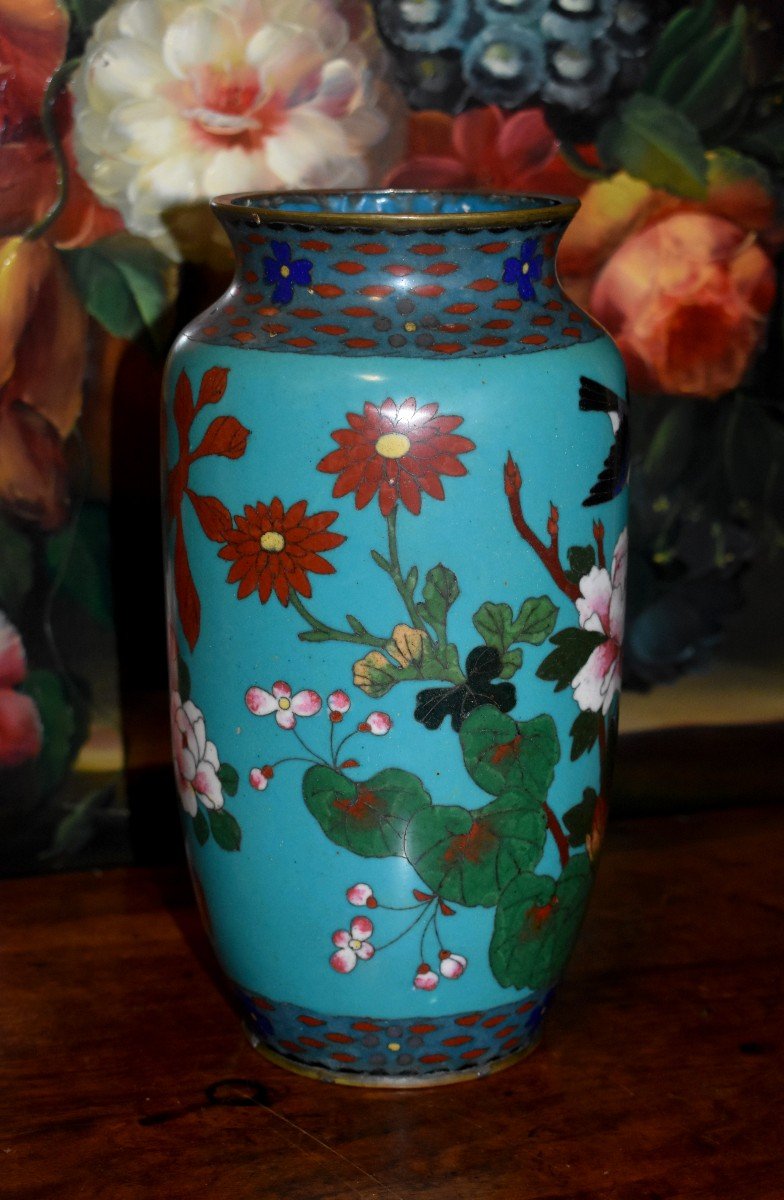 Vase Cloisonn&eacute; &agrave; D&eacute;cor d'Oiseau, de Papillon et De Fleurs, Japon , Fin XIX &egrave;me-photo-3
