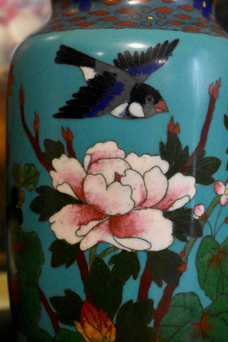 Vase Cloisonn&eacute; &agrave; D&eacute;cor d'Oiseau, de Papillon et De Fleurs, Japon , Fin XIX &egrave;me-photo-2