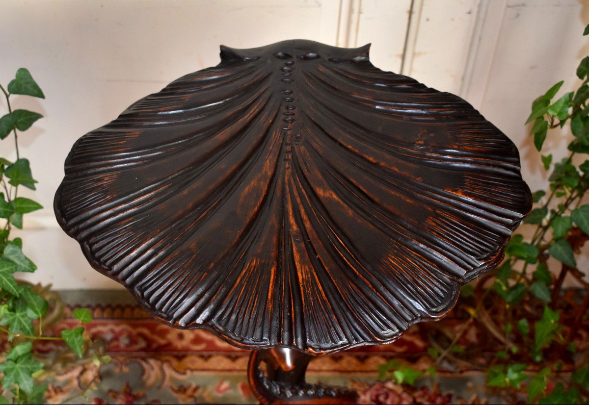 Table Vide Poche Au Dauphin Et Au B&eacute;nitier, Meuble de Grotte, Table Volante, Epoque XIX Eme-photo-4