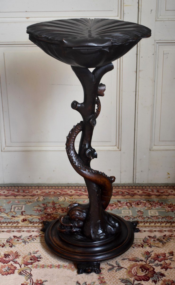 Table Vide Poche Au Dauphin Et Au B&eacute;nitier, Meuble de Grotte, Table Volante, Epoque XIX Eme-photo-1