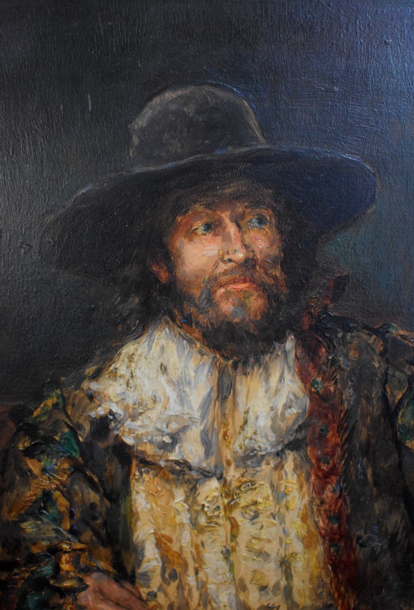 Hippolyte Leon François Duluard ( 1871-1953) "L'Ecrivain" , Gentilhomme de la Renaissance à Sa Table d'Ecriture, Huile sur Panneau-photo-4
