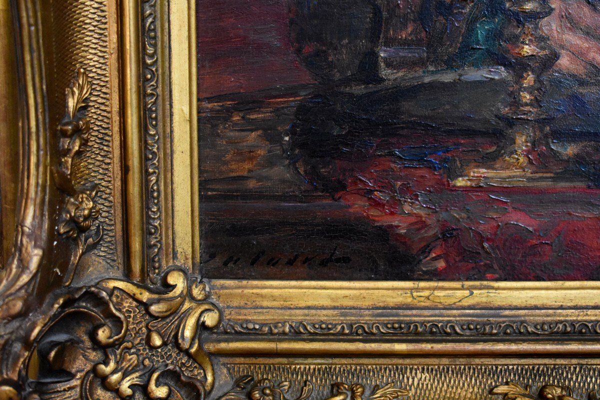 Hippolyte Leon François Duluard ( 1871-1953) "L'Ecrivain" , Gentilhomme de la Renaissance à Sa Table d'Ecriture, Huile sur Panneau-photo-5
