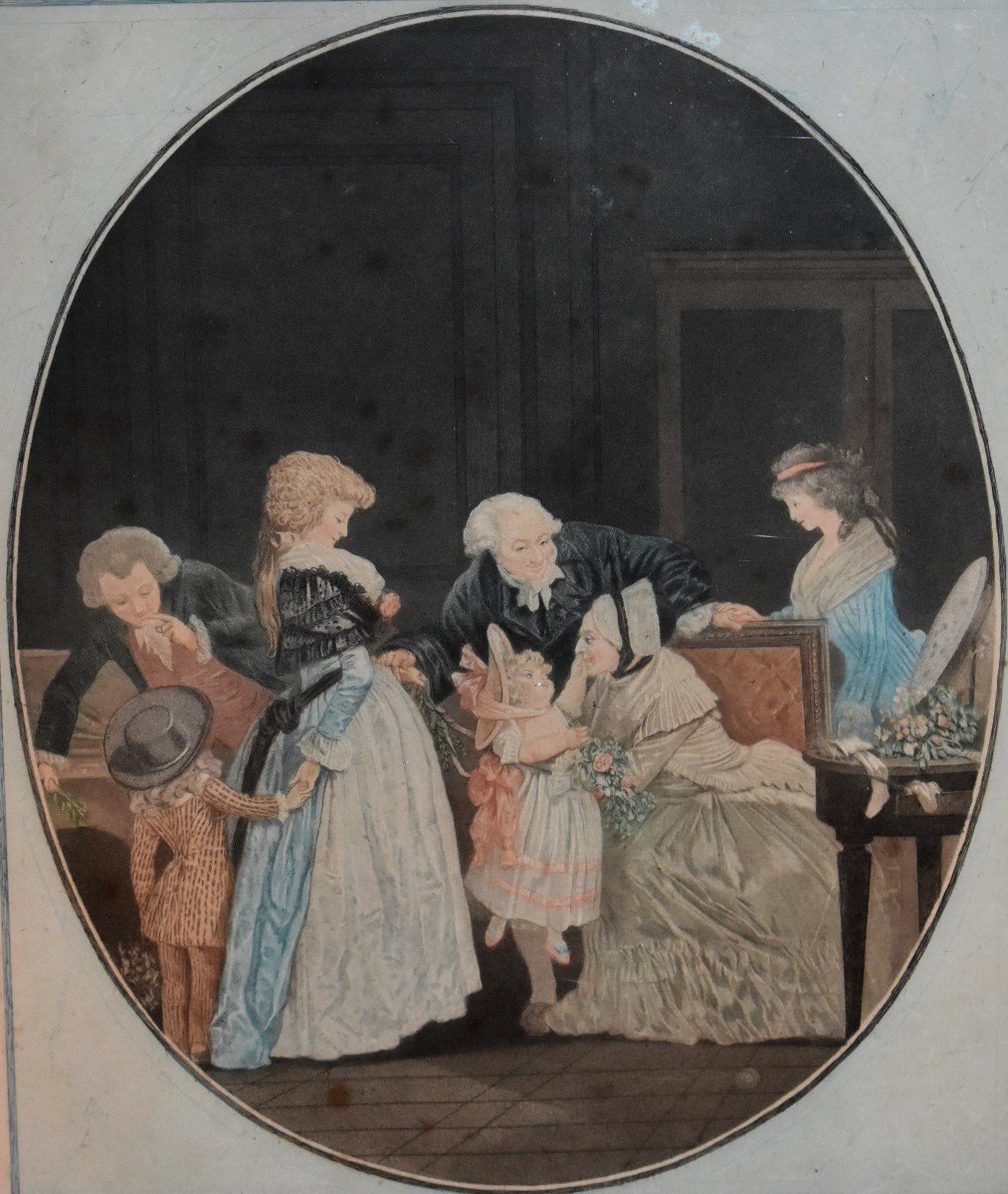 Dedicated To Mothers And Fathers Of Families, Pair Of Colorized Engravings, Late 18th Century-photo-4