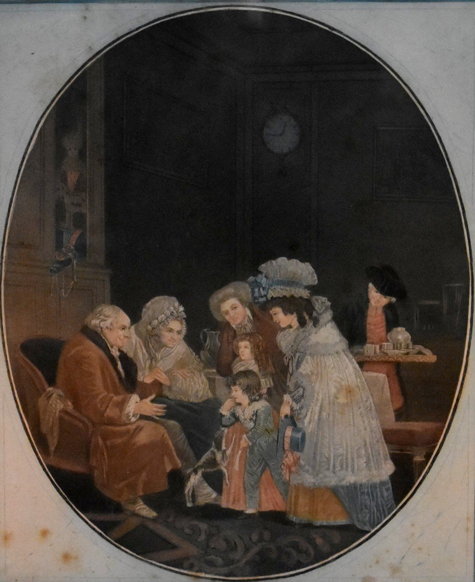 D&eacute;di&eacute; Aux M&egrave;res Et Aux P&egrave;res De Familles, Paire De Gravure Coloris&eacute;es, Epoque Fin XVIIIeme, Le Compliment et Les Bouquets-photo-4