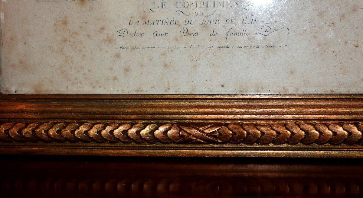 D&eacute;di&eacute; Aux M&egrave;res Et Aux P&egrave;res De Familles, Paire De Gravure Coloris&eacute;es, Epoque Fin XVIIIeme, Le Compliment et Les Bouquets-photo-8