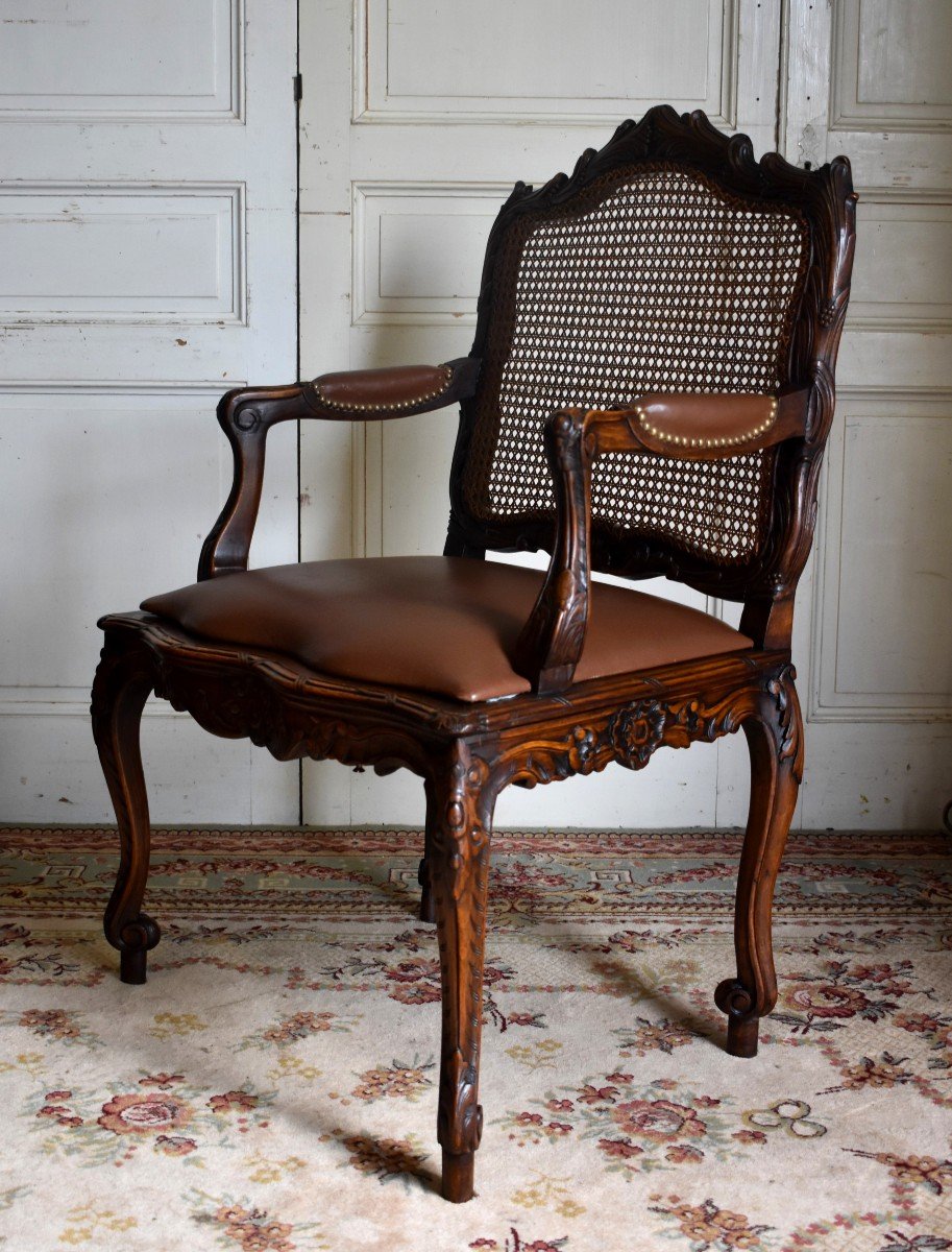 From  The Condé Museum Model, Large Cane Armchair In Louis XV Style, Office Armchair-photo-2