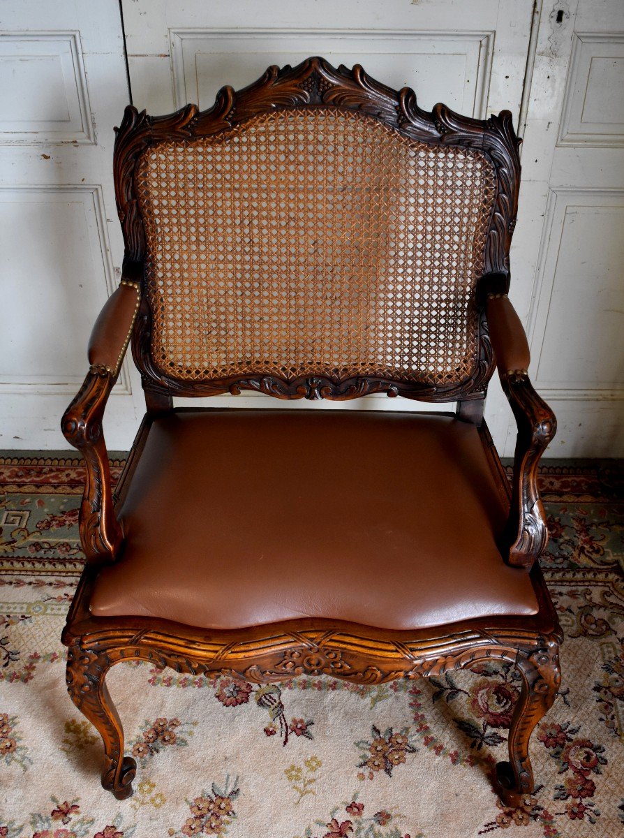 From  The Condé Museum Model, Large Cane Armchair In Louis XV Style, Office Armchair-photo-2