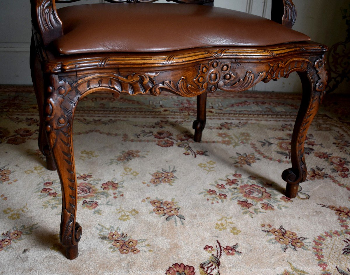 From  The Condé Museum Model, Large Cane Armchair In Louis XV Style, Office Armchair-photo-4