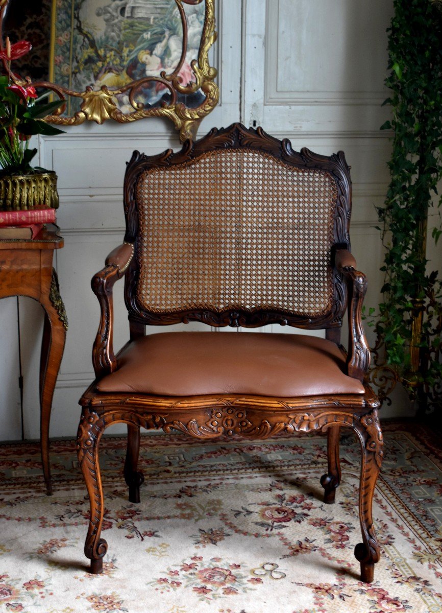 From  The Condé Museum Model, Large Cane Armchair In Louis XV Style, Office Armchair-photo-8