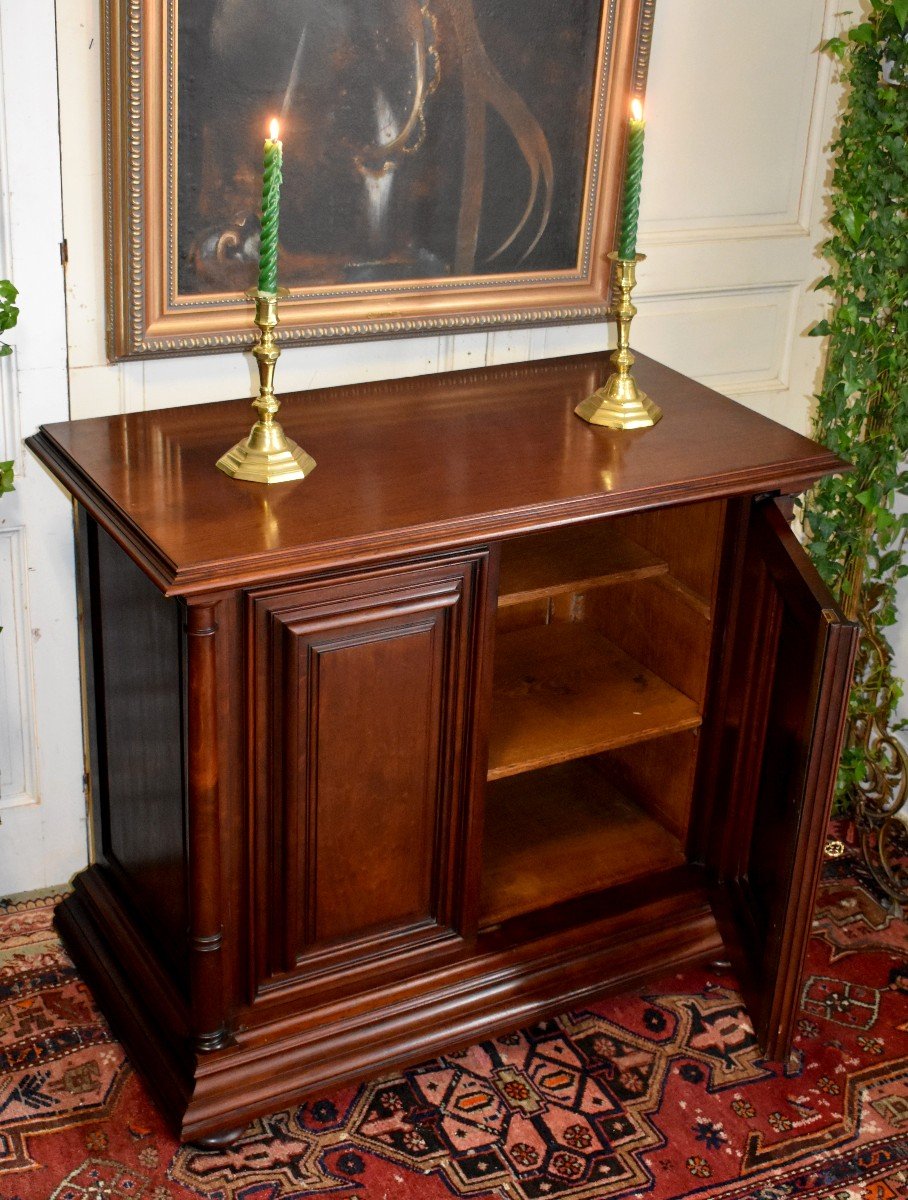 Renaissance / Haute Epoque Style Low Buffet In Speckled Mahogany, Column Cabinet, XIX Eme-photo-4