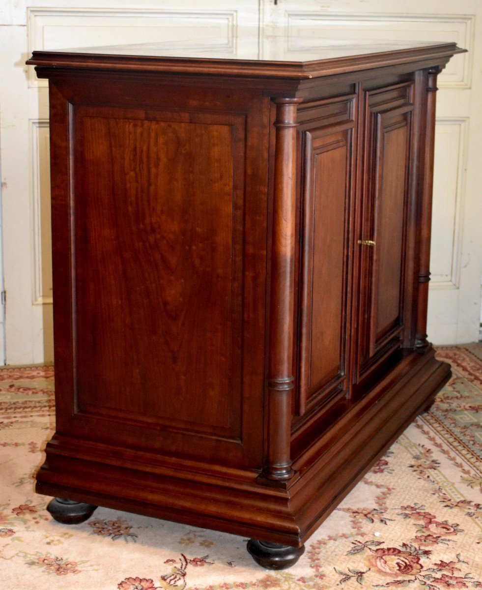 Renaissance / Haute Epoque Style Low Buffet In Speckled Mahogany, Column Cabinet, XIX Eme-photo-2