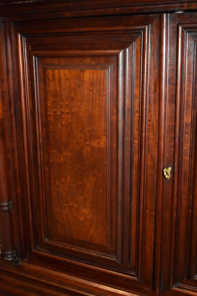Renaissance / Haute Epoque Style Low Buffet In Speckled Mahogany, Column Cabinet, XIX Eme-photo-4