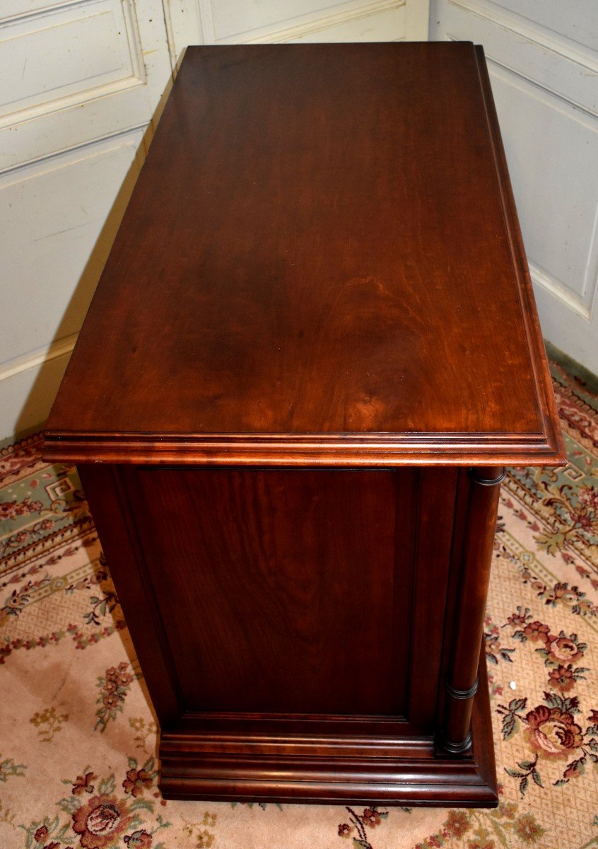 Renaissance / Haute Epoque Style Low Buffet In Speckled Mahogany, Column Cabinet, XIX Eme-photo-5