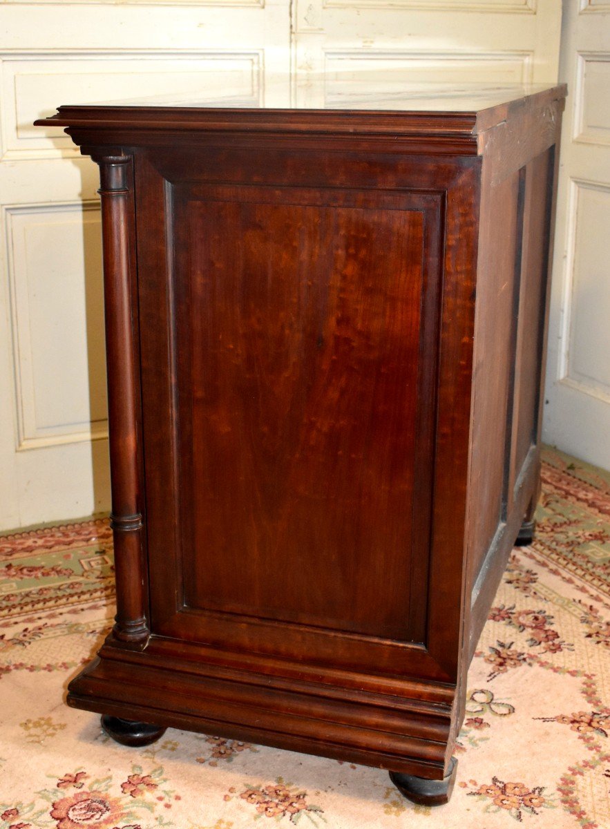 Renaissance / Haute Epoque Style Low Buffet In Speckled Mahogany, Column Cabinet, XIX Eme-photo-6