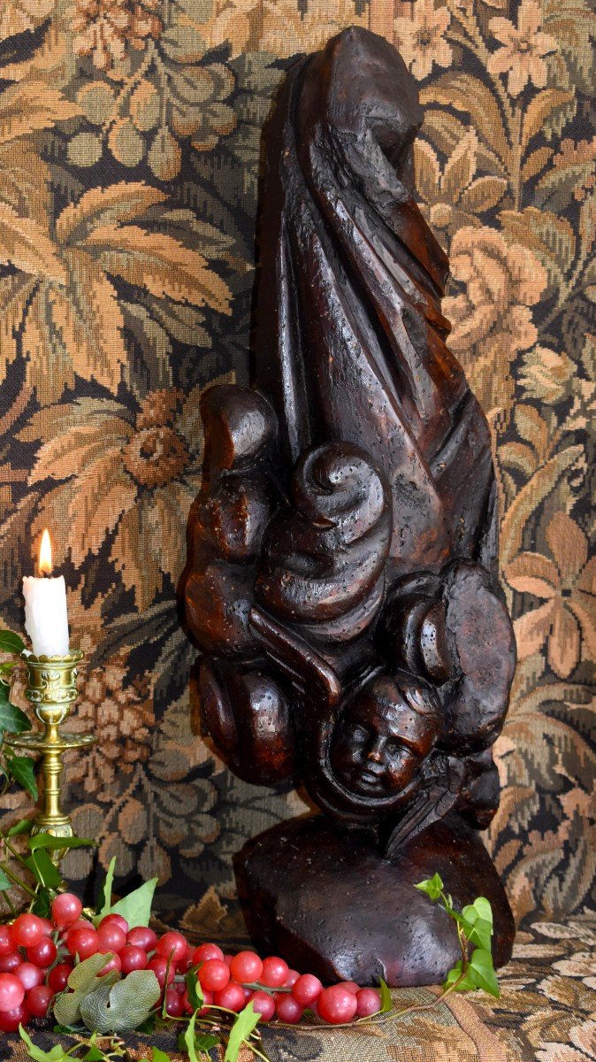 Woodwork Element, Angel In The Clouds, Renaissance Period, End XVI Eme, Wood Sculpture