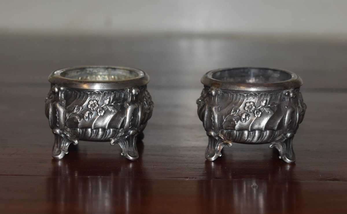 Pair Of Salt And Pepper Shakers In Rocaille Style Silver, Louis XV, Hallmark Minerva-photo-3
