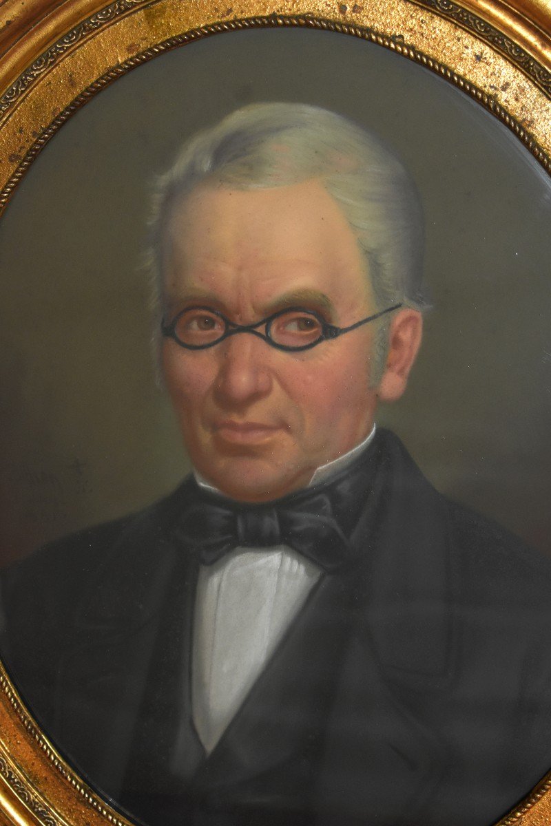 Pastel, Portrait Of Man With Glasses, Oval Portrait, Epoque XIX Eme-photo-3