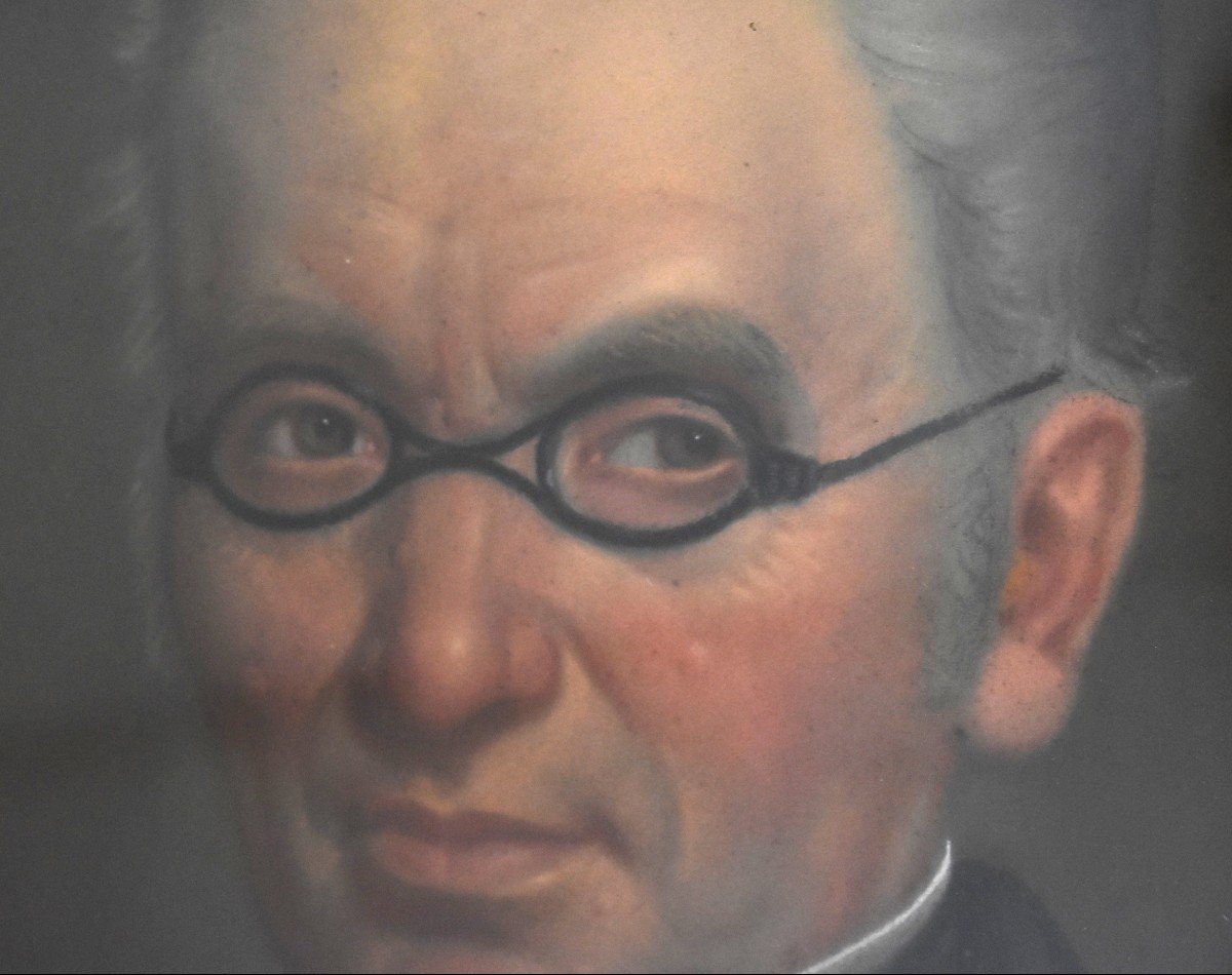 Pastel, Portrait Of Man With Glasses, Oval Portrait, Epoque XIX Eme-photo-1