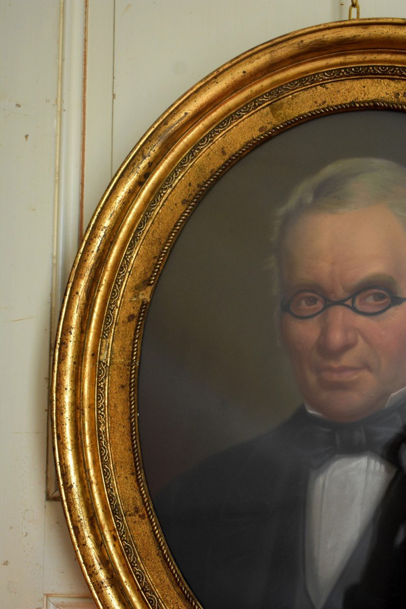 Pastel, Portrait Of Man With Glasses, Oval Portrait, Epoque XIX Eme-photo-5