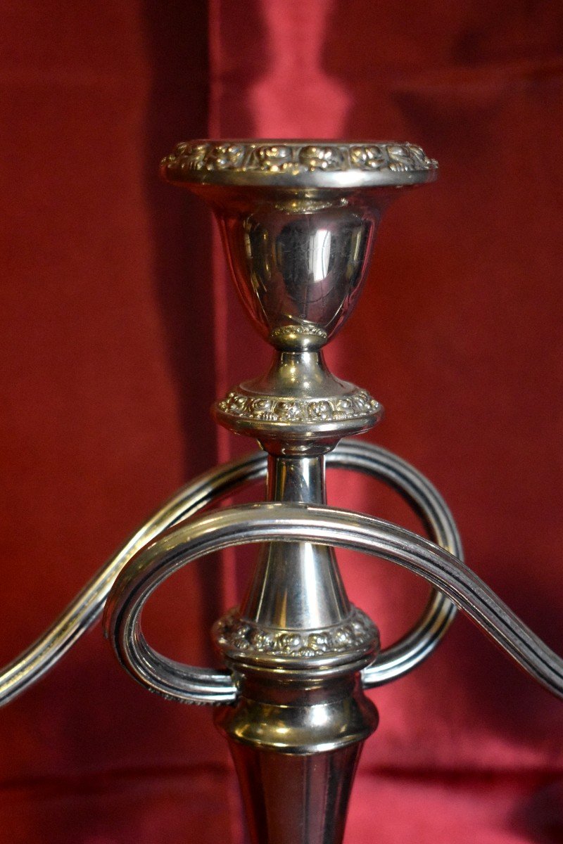 Paire De Bougeoirs Anglais en M&eacute;tal Argent&eacute;, Style Art Nouveau,  D&eacute;but XX Eme-photo-4