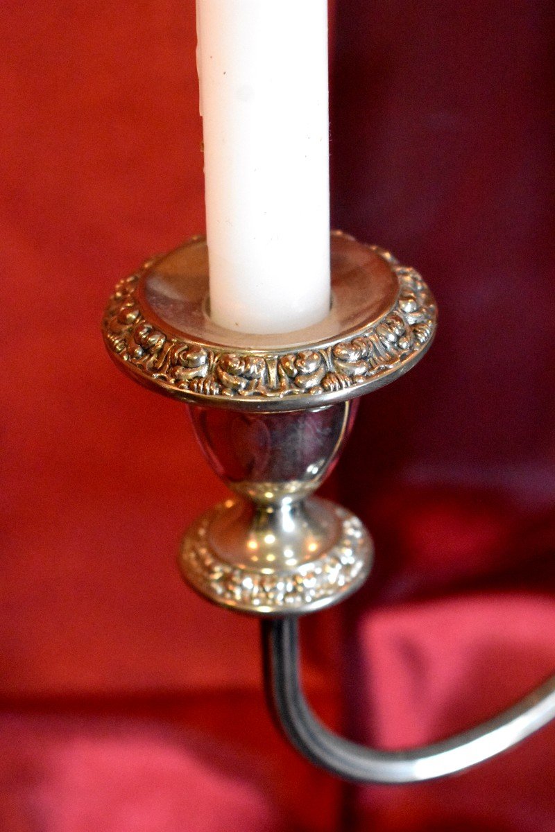 Paire De Bougeoirs Anglais en M&eacute;tal Argent&eacute;, Style Art Nouveau,  D&eacute;but XX Eme-photo-6