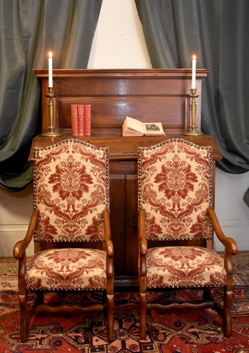 Paire De Fauteuils d'Enfants De Style Louis XIII, Sièges d'Enfant, Velours De Gênes, XXeme-photo-3
